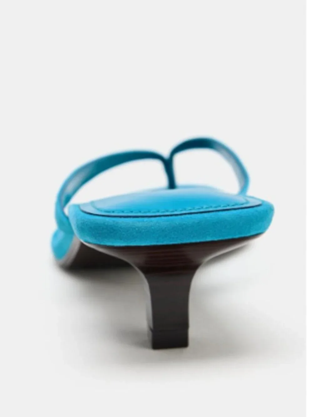 NWT Zara Suede Kitten Thong Heel Sandals Turquoise Blue Size 6.5